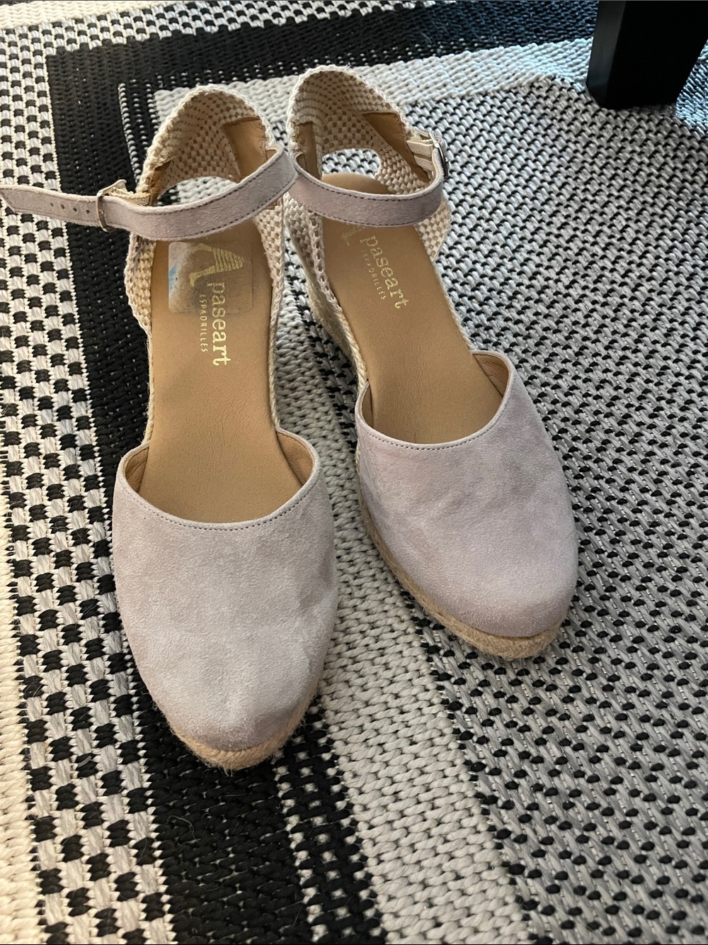 Women's Gray Apaseart Suede Ankle-Strap Espadrille Wedges made in Spain